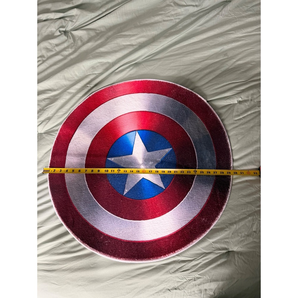 Marvel Captain America Shield Round Area Rug Red White Blue Superhero Decor 31in